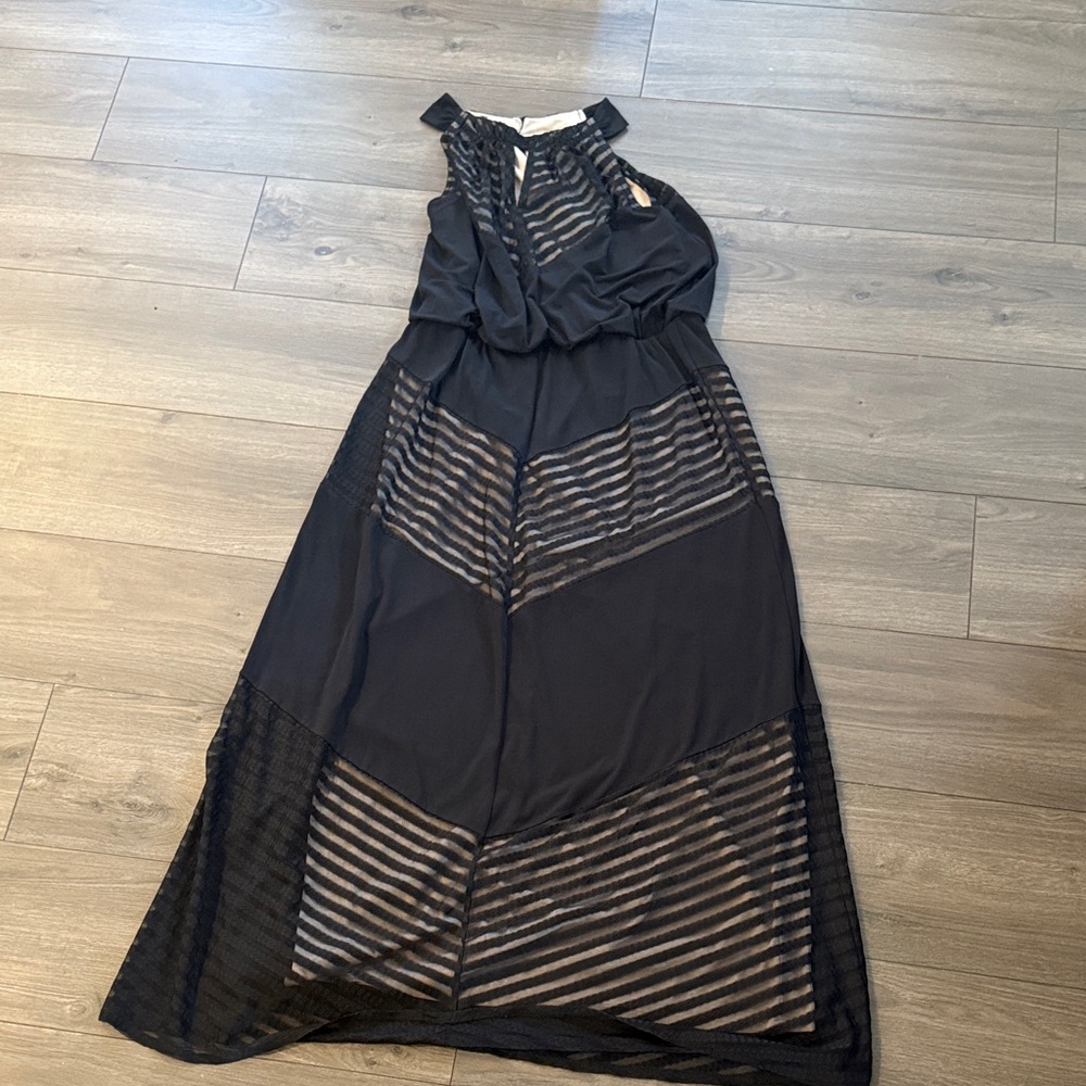 Sheer Panel Black Maxi Dress